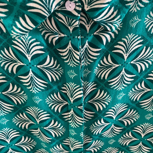 Per Se by Carlisle business casual blouse in vibrant Green Palm leaf Fabric Sz1X - Picture 8 of 11